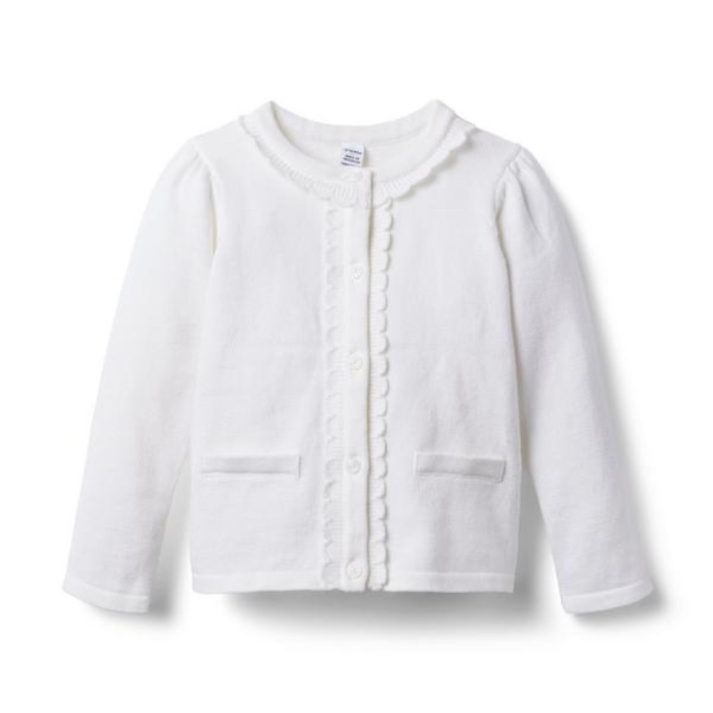 Janie & Jack Baby Scalloped Trim White Cardigan